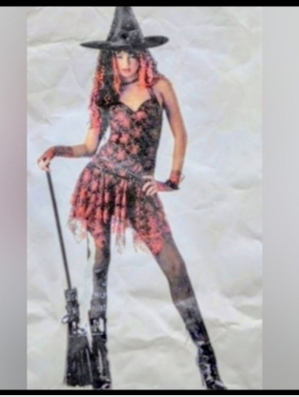 Sexy Witch Rock & Roll Spiderweb Halloween Dress Witch Costume Black Orange Med
